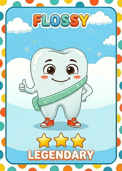 Front of Flossy collectible trading card featuring the character