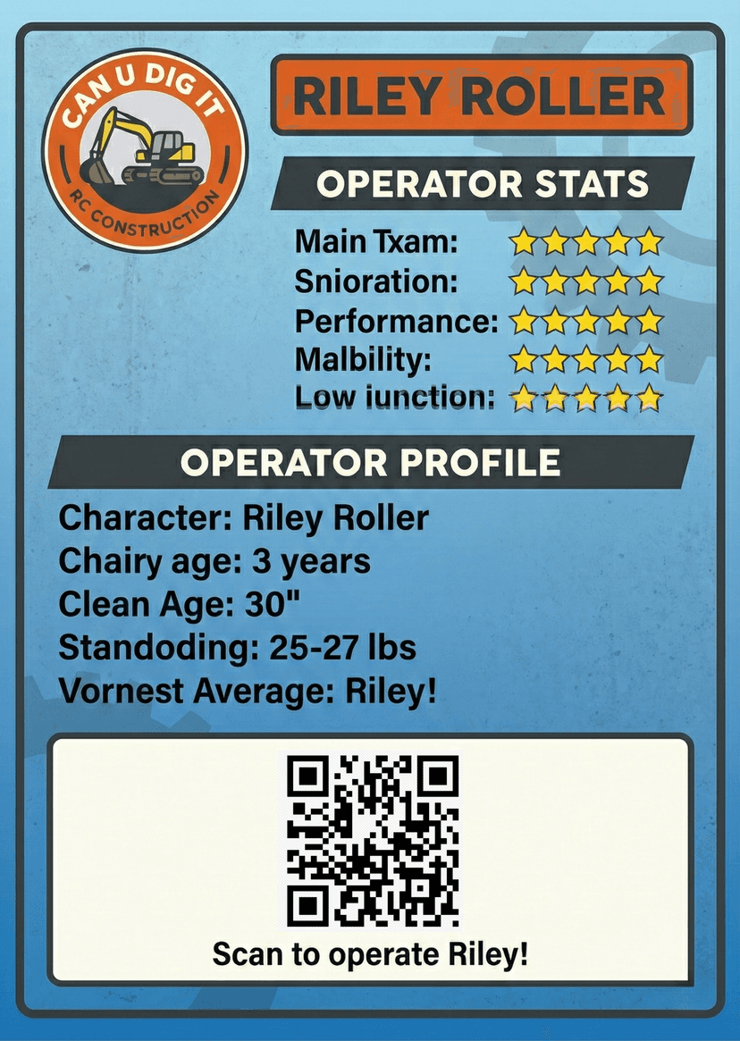 Back of Riley Roller trading card with QR code and referral message