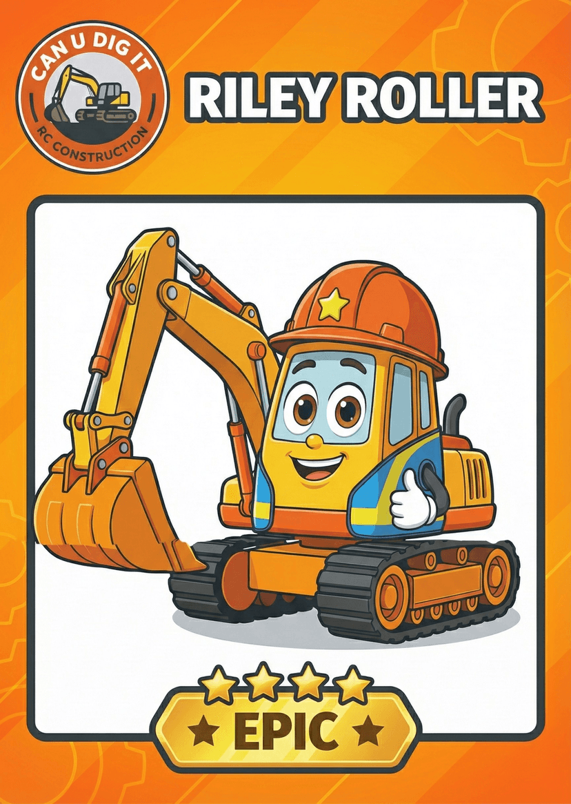 Front of Riley Roller collectible trading card featuring the character